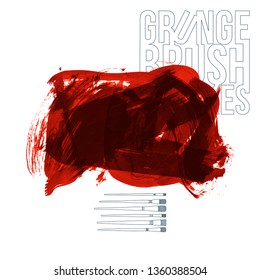 Red brush stroke and texture. Grunge vector abstract hand - painted element. Underline and border design.