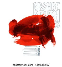 Red brush stroke and texture. Grunge vector abstract hand - painted element. Underline and border design.