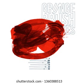 Red brush stroke and texture. Grunge vector abstract hand - painted element. Underline and border design.
