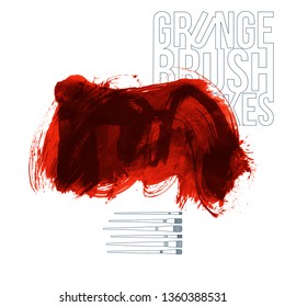 Red brush stroke and texture. Grunge vector abstract hand - painted element. Underline and border design.