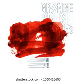 Red brush stroke and texture. Grunge vector abstract hand - painted element. Underline and border design.