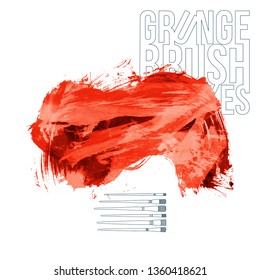 Red brush stroke and texture. Grunge vector abstract hand - painted element. Underline and border design.