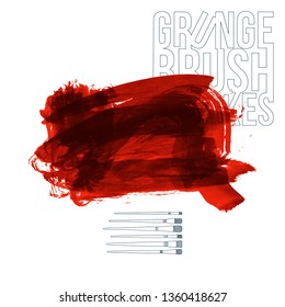 Red brush stroke and texture. Grunge vector abstract hand - painted element. Underline and border design.