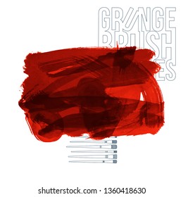 Red brush stroke and texture. Grunge vector abstract hand - painted element. Underline and border design.