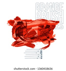 Red brush stroke and texture. Grunge vector abstract hand - painted element. Underline and border design.