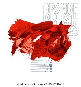 Red brush stroke and texture. Grunge vector abstract hand - painted element. Underline and border design.