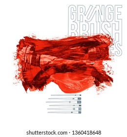 Red brush stroke and texture. Grunge vector abstract hand - painted element. Underline and border design.