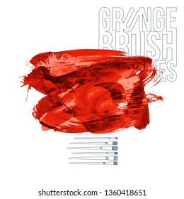 Red brush stroke and texture. Grunge vector abstract hand - painted element. Underline and border design.