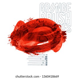 Red brush stroke and texture. Grunge vector abstract hand - painted element. Underline and border design.