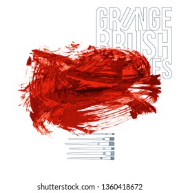 Red brush stroke and texture. Grunge vector abstract hand - painted element. Underline and border design.