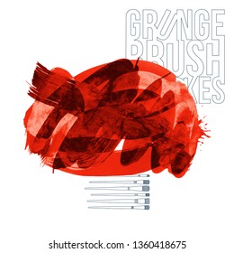 Red brush stroke and texture. Grunge vector abstract hand - painted element. Underline and border design.
