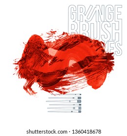 Red brush stroke and texture. Grunge vector abstract hand - painted element. Underline and border design.