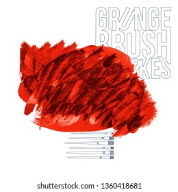 Red brush stroke and texture. Grunge vector abstract hand - painted element. Underline and border design.