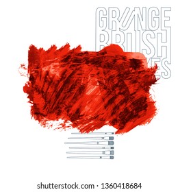 Red brush stroke and texture. Grunge vector abstract hand - painted element. Underline and border design.