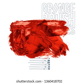 Red brush stroke and texture. Grunge vector abstract hand - painted element. Underline and border design.