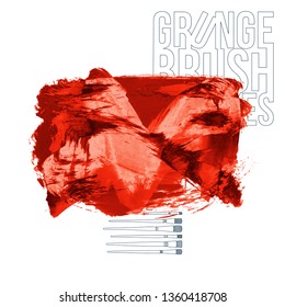 Red brush stroke and texture. Grunge vector abstract hand - painted element. Underline and border design.