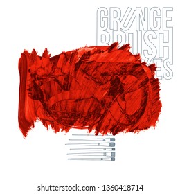 Red brush stroke and texture. Grunge vector abstract hand - painted element. Underline and border design.