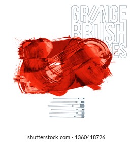Red brush stroke and texture. Grunge vector abstract hand - painted element. Underline and border design.