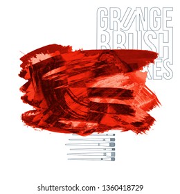 Red brush stroke and texture. Grunge vector abstract hand - painted element. Underline and border design.