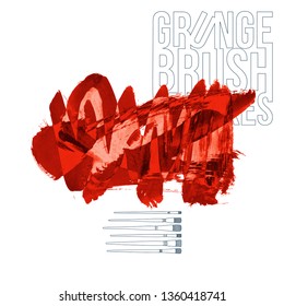 Red brush stroke and texture. Grunge vector abstract hand - painted element. Underline and border design.