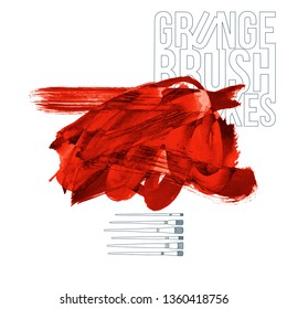 Red brush stroke and texture. Grunge vector abstract hand - painted element. Underline and border design.