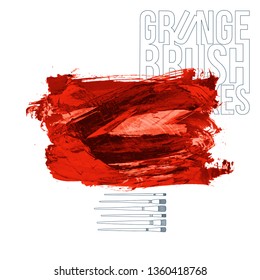 Red brush stroke and texture. Grunge vector abstract hand - painted element. Underline and border design.