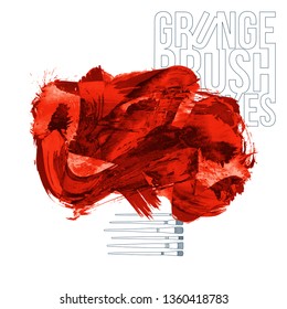 Red brush stroke and texture. Grunge vector abstract hand - painted element. Underline and border design.