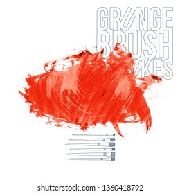 Red brush stroke and texture. Grunge vector abstract hand - painted element. Underline and border design.