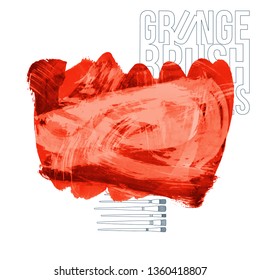 Red brush stroke and texture. Grunge vector abstract hand - painted element. Underline and border design.