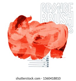 Red brush stroke and texture. Grunge vector abstract hand - painted element. Underline and border design.