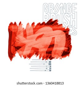 Red brush stroke and texture. Grunge vector abstract hand - painted element. Underline and border design.