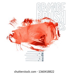 Red brush stroke and texture. Grunge vector abstract hand - painted element. Underline and border design.