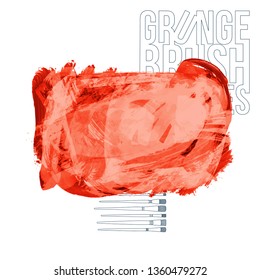 Red brush stroke and texture. Grunge vector abstract hand - painted element. Underline and border design.
