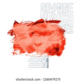 Red brush stroke and texture. Grunge vector abstract hand - painted element. Underline and border design.