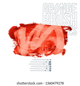 Red brush stroke and texture. Grunge vector abstract hand - painted element. Underline and border design.