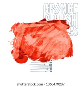 Red brush stroke and texture. Grunge vector abstract hand - painted element. Underline and border design.