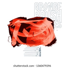 Red brush stroke and texture. Grunge vector abstract hand - painted element. Underline and border design.