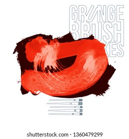 Red brush stroke and texture. Grunge vector abstract hand - painted element. Underline and border design.
