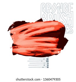 Red brush stroke and texture. Grunge vector abstract hand - painted element. Underline and border design.