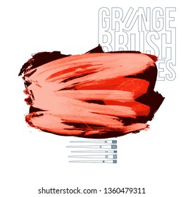 Red brush stroke and texture. Grunge vector abstract hand - painted element. Underline and border design.