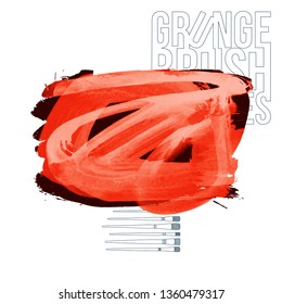 Red brush stroke and texture. Grunge vector abstract hand - painted element. Underline and border design.