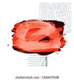 Red brush stroke and texture. Grunge vector abstract hand - painted element. Underline and border design.