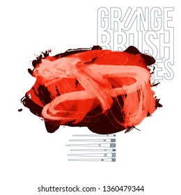Red brush stroke and texture. Grunge vector abstract hand - painted element. Underline and border design.