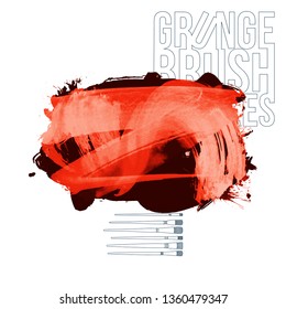 Red brush stroke and texture. Grunge vector abstract hand - painted element. Underline and border design.