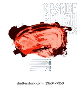 Red brush stroke and texture. Grunge vector abstract hand - painted element. Underline and border design.
