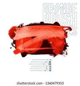 Red brush stroke and texture. Grunge vector abstract hand - painted element. Underline and border design.