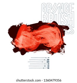 Red brush stroke and texture. Grunge vector abstract hand - painted element. Underline and border design.