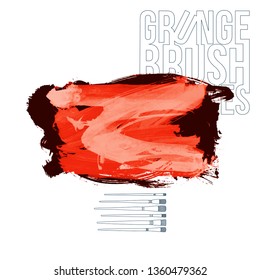 Red brush stroke and texture. Grunge vector abstract hand - painted element. Underline and border design.