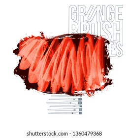 Red brush stroke and texture. Grunge vector abstract hand - painted element. Underline and border design.
