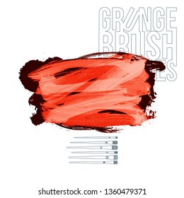 Red brush stroke and texture. Grunge vector abstract hand - painted element. Underline and border design.